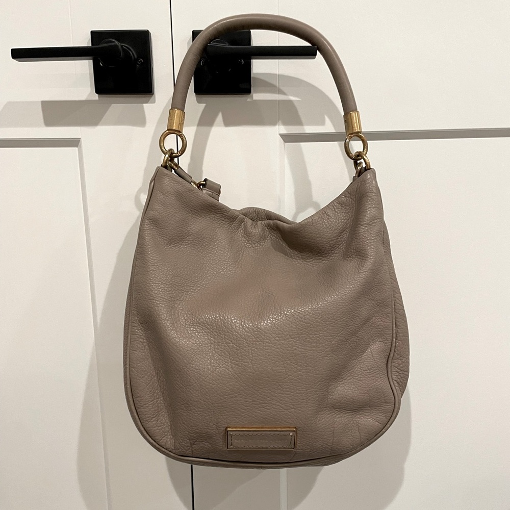 Marc by Marc Jacobs Taupe Pebbled Leather Hobo with Gold Accents